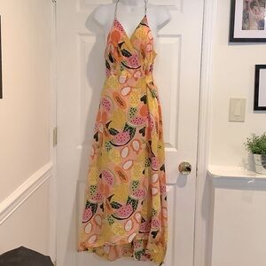 HUTCH Women’s Floral & Fruit Print Coastal Cowgirl Kentucky Derby Wrap Dress M